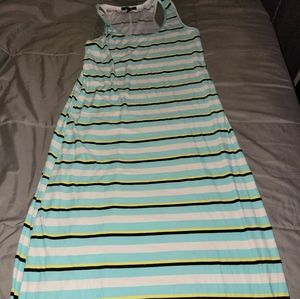 Ladies sun dress, size large, aqua green and white and black stripes